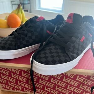 Vans Sneakers Black Checkered Low Top Off The Wall Lace Up Boys